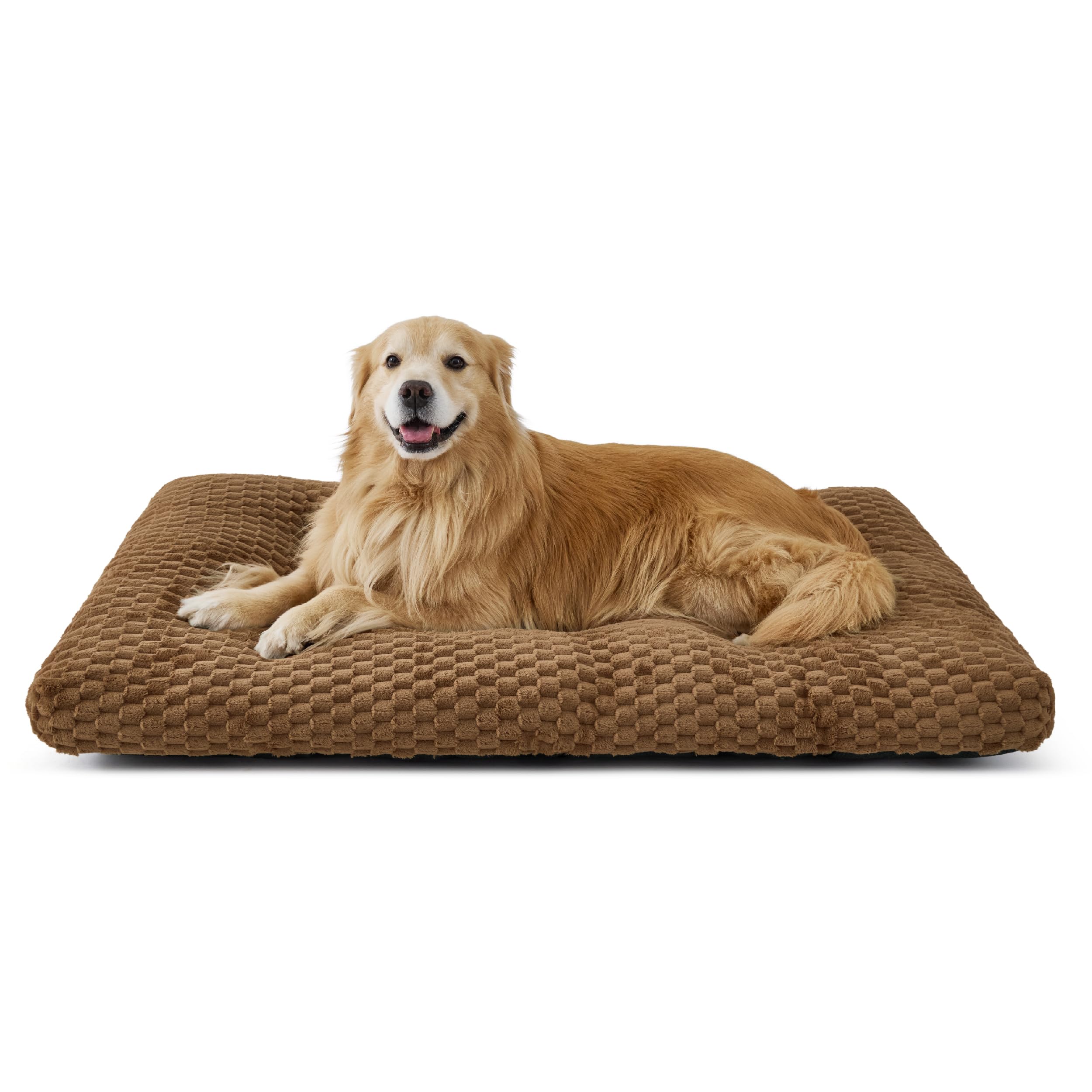 Bedsure Extra Large Dog Bed Washable - Bubble Fleece Dog Mat Gentle Support, Comfort Dogs Crate Mattress Non-Slip Bottom,Fluffy Pet Cushion for Large Dogs, Caramel,119x74x9cm