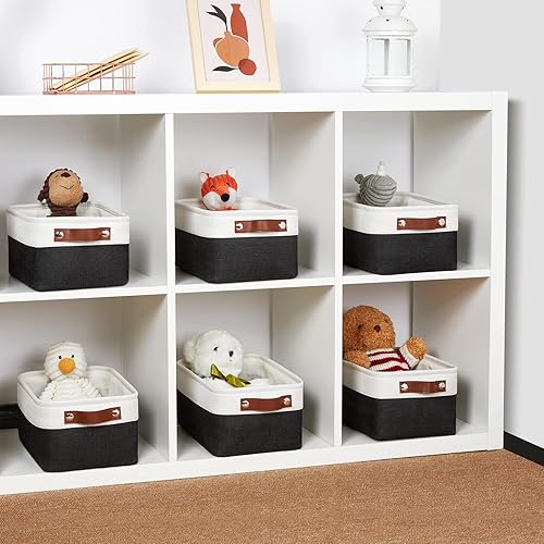 Miniatura 4 de DULLEMELO Paquete de 6 cestas de almacenamiento pequeñas plegables de tela para estantes armarios guardería hogar organización de oficina pequeños