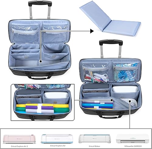 Miniatura 9 de Luxja Bolsa rodante compatible con Cricut Maker (Explore Air) y fácil prensa (9 x 9 pulgadas), funda de transporte para máquina troquelada con