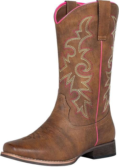 SheSole Western Cowboy Bottes Femme Square Toe Botte Cowboy Femme Large Mid Calf Dames Pays Cowgirl Bottes