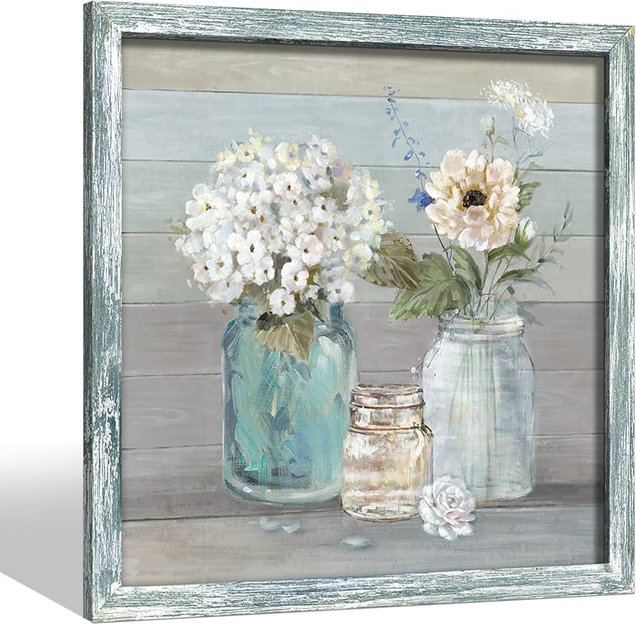 Amazon.com: Flower Wall Art Wooden Framed: Bouquet Bloom in Mason