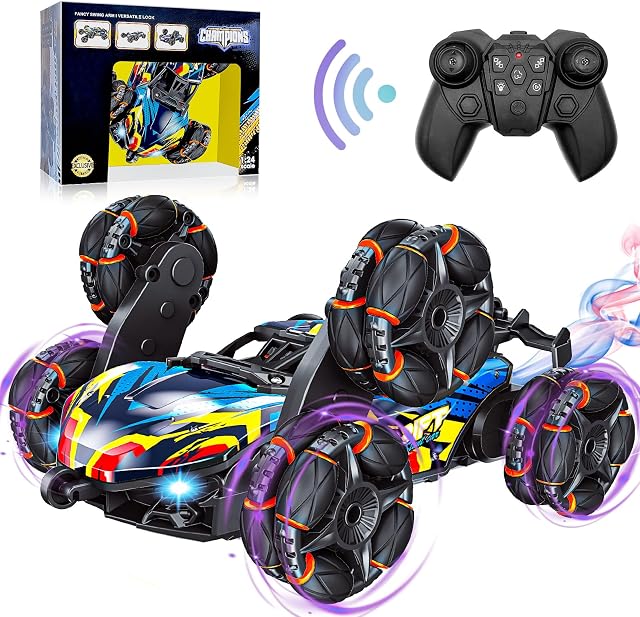 Byuert Remote Control Car, 6WD RC Stunt Car with Spray and Light, 360° Rotation and Drift Vehicles, 2.4Ghz Radio Controlled Electric Buggy RC Offroad Toy for Adults and Kids