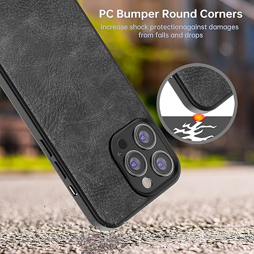 Miniatura 7 de SALAWAT Compatible con iPhone 13 Pro, delgada de piel sintética vintage a prueba de golpes, funda ligera de poliuretano termoplástico suave de alta