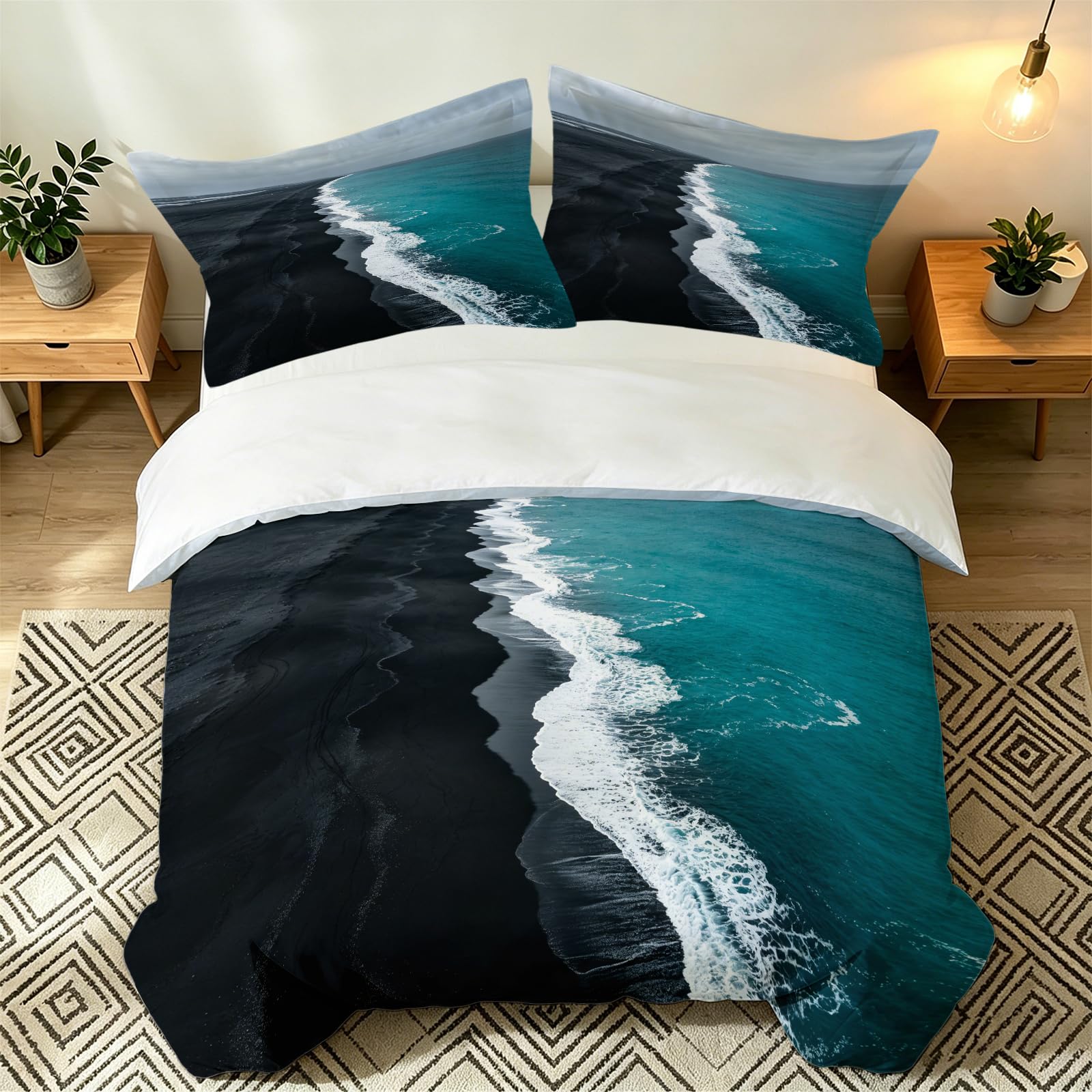Housse de Couette 220x240 Plage Océanique Parure Lit Microfibre 3D