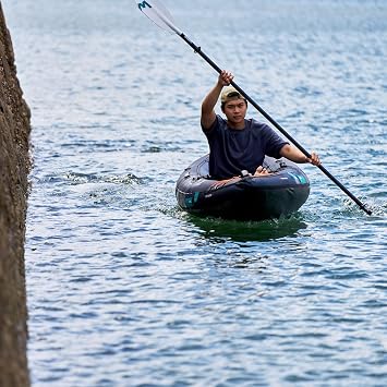 Wave Voyager Inflatable Kayak | 1 Person Tough Oxford Cloth Single Kayak | Stable & Beginner-Friendly for Lakes & Rivers | Navy