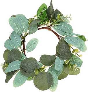 LOGOFUN Spring Artificial Flower Wreath Boho Style Candle Candle Ring Paper Garland for Home Party Tabletop Door Decorations - 25cm