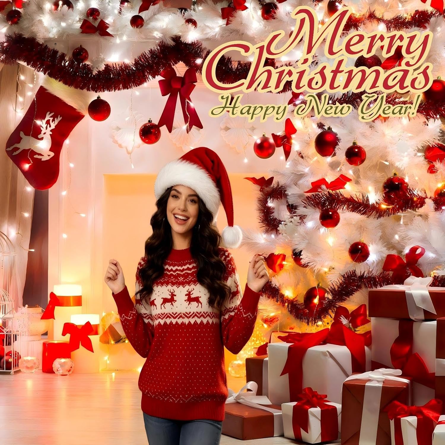 BSVI Christmas Hat, Santa Hat for Adult/Kids/Baby Red Velvet Double Extra Thicken Unisex Xmas Hats for New Year Holiday Party
