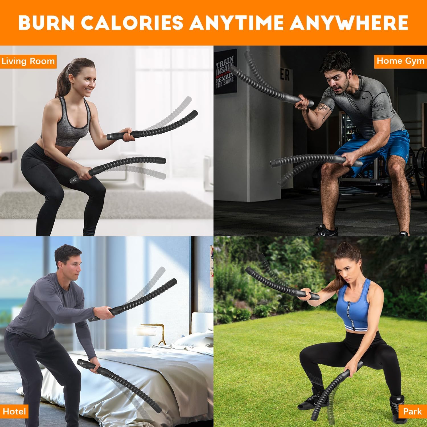 Ropeless Battle Ropes for Home Gym - Weighted Battle Rope, Black Workout Ropes for Working Out, Fitness Heavy Rope for Exercise Training Rope for Home Workout