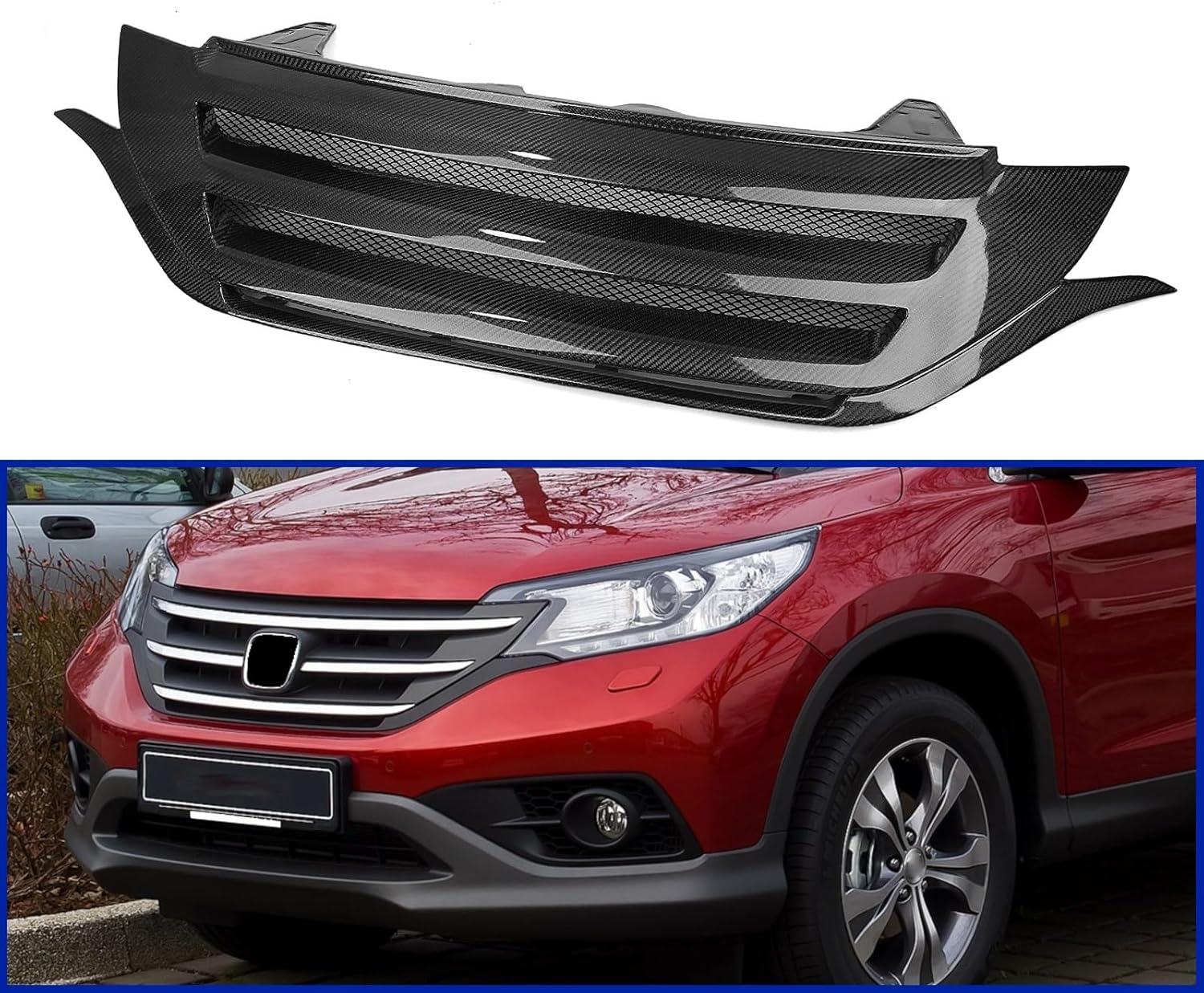 Front Bumper Grille Racing Grill Hood Vent Mesh Grid Compatible With Honda CRV CR-V 2012-2014(Fiberglass)