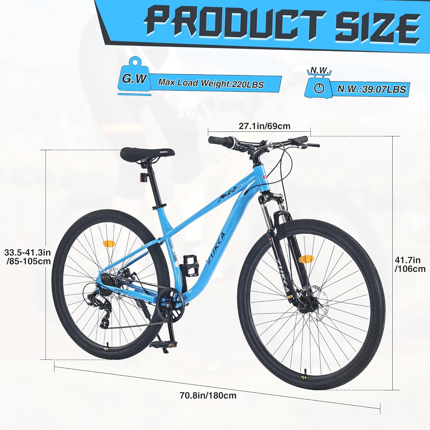 Mountain Bike 29 Inch 8 Speed Suspension Bicycle - Aluminium Steel Frame, Double Disc Brake MTB for Adults Men Women