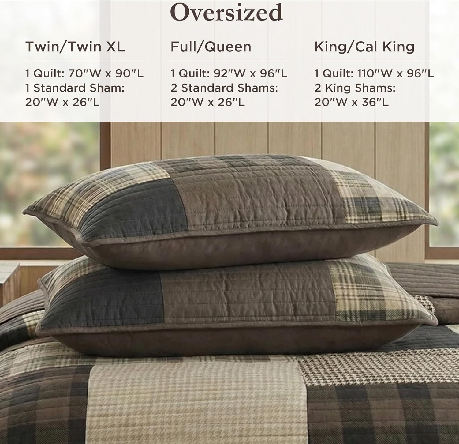 Woolrich Winter Hills Reversible Quilt Set - Cottage Styling Reversed to Solid Color, All Season Lightweight Coverlet, Cozy Bedding Layer, Matching Shams, Oversized Full/Queen, Plaid Tan 3 Piece - Image 5