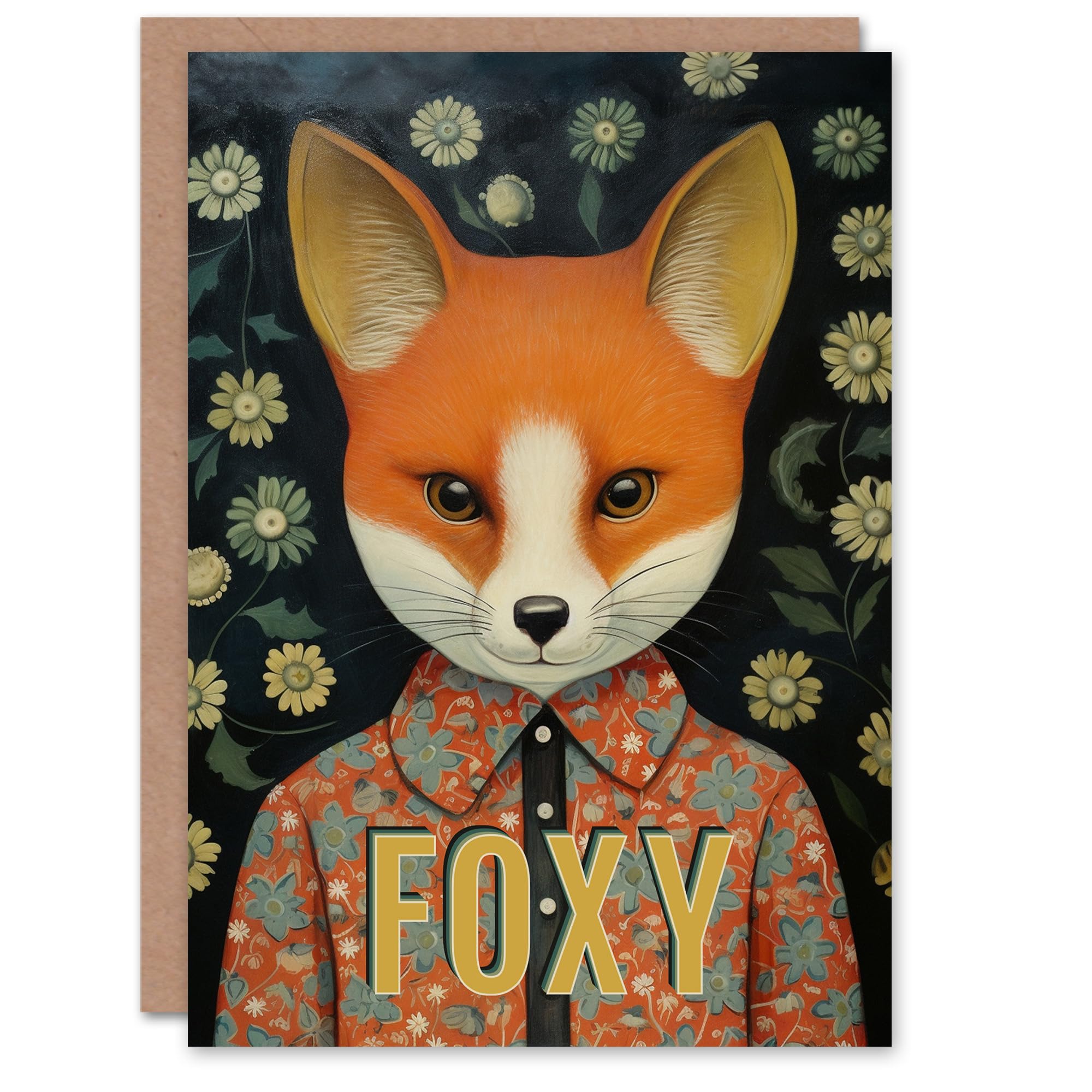 Artery8 Birthday Greeting Card Fox in Floral Shirt Cute Foxy For Her