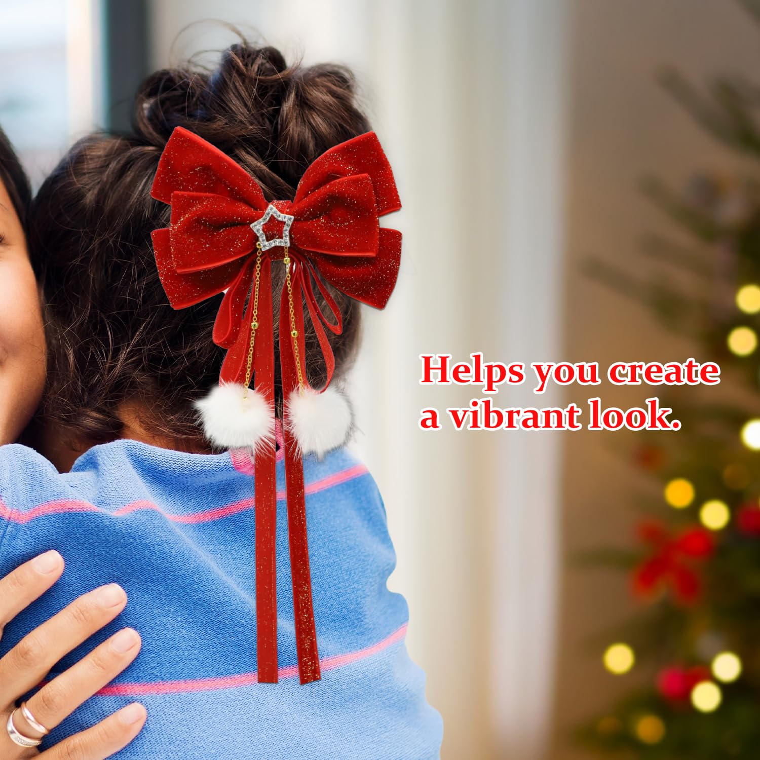 Nœuds à cheveux de Noël pour femme - Grands nœuds en satin vert et rouge - Pinces à cheveux moches - Décorations de pull moche - Cadeaux de costumes