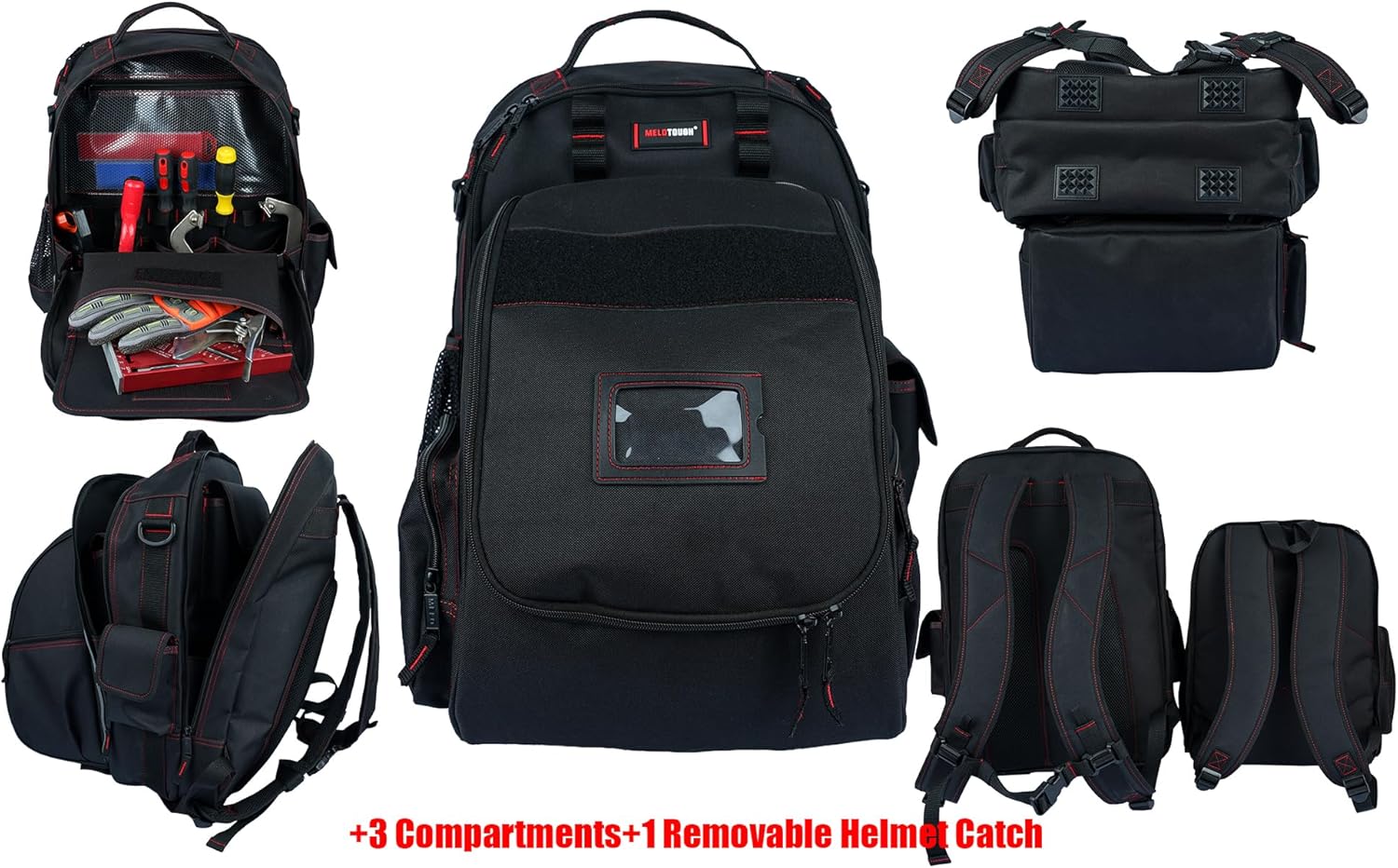 MELOTOUGH Welding Tool backpack for Tools and Helmet Extreme Gear Pack with Large Capacity Helmet Holder Luggage Storage Bag (Black) - Image 5