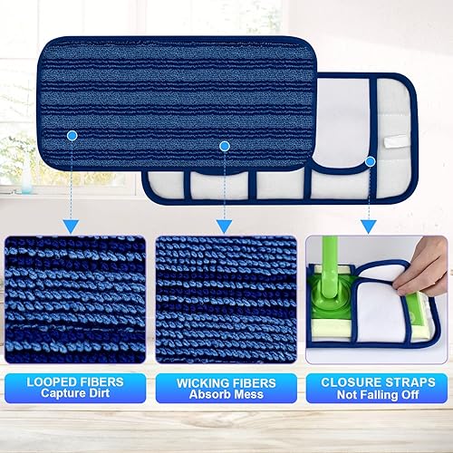 Miniatura 2 de Paquete de 4 almohadillas reutilizables para trapeador Swiffer Sweeper Mops Swiffer fregona almohadillas de repuesto para chorro húmedo y barredora,