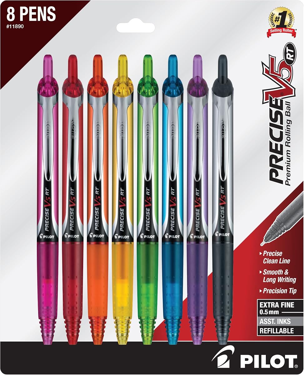 Precise V5 RT Rolling Ball Pens, 0.5 mm, Pack of 8