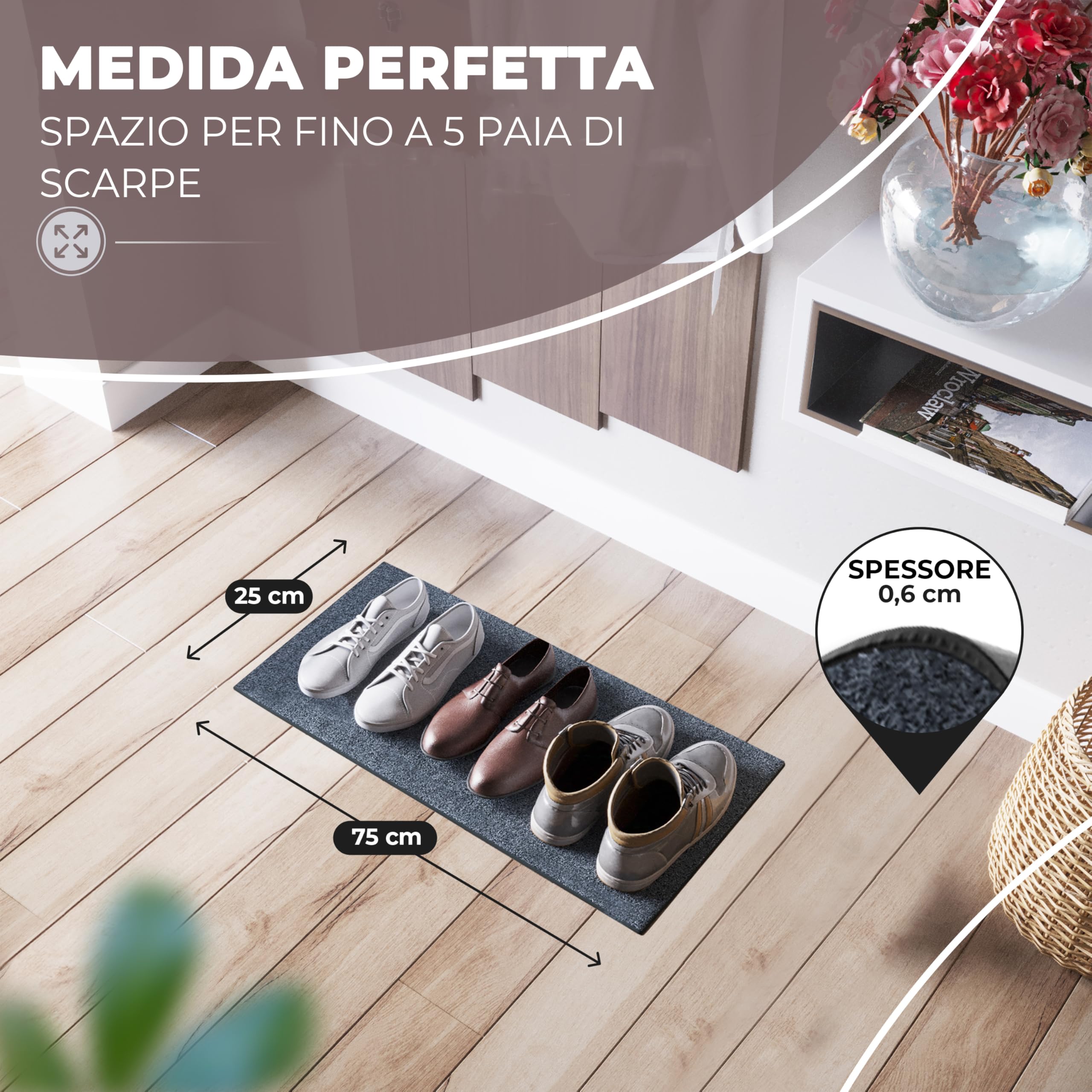 ElbFuchs® Zerbino 75 x 30 cm con cuori [extra antiscivolo e adatto per lavatrici] Zerbino per esterni e interni, zerbino | Zerbino | Parcheggio scarpe