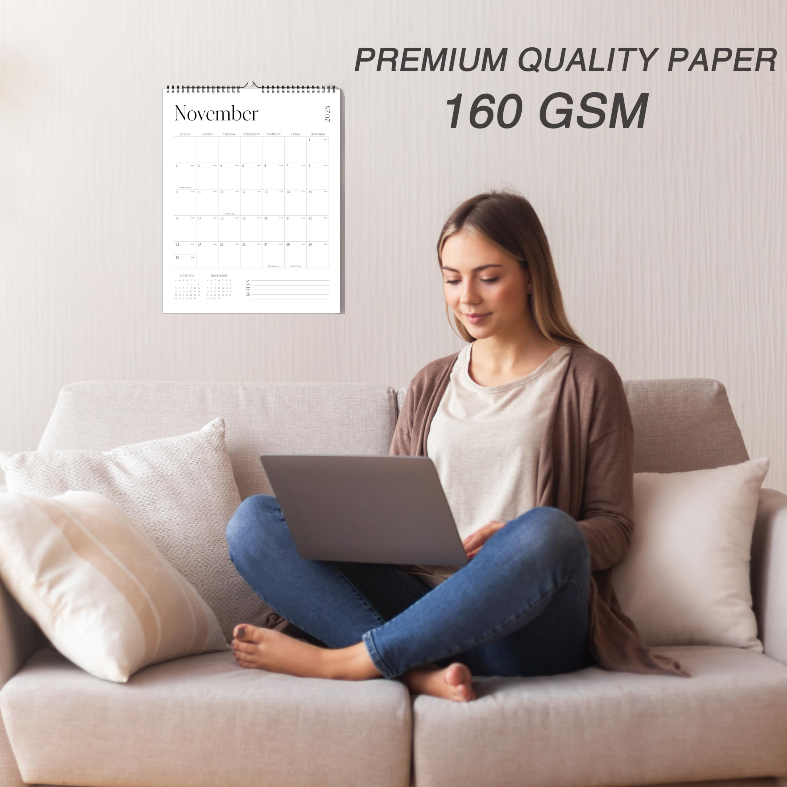 Calendario estético de pared 2026, calendario de 12 meses de enero de 2026 a diciembre de 2026, 11.5 x 15 pulgadas, calendario 2026 colgante en espiral con grandes bloques amplios para escribir, para
