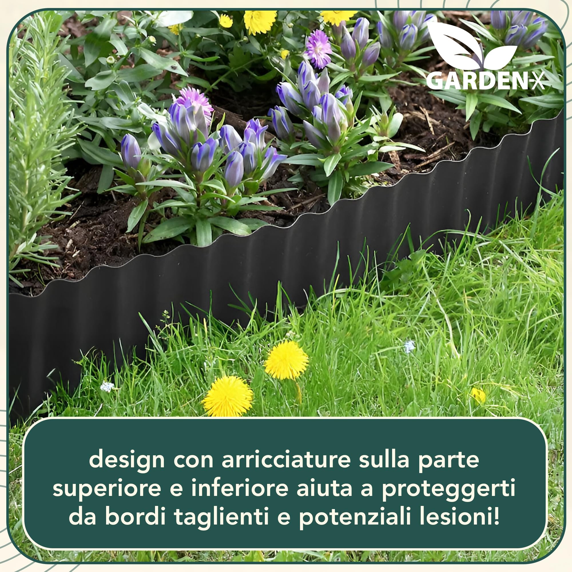 GARDENIX Bordi per aiuole ondulati Bordi per aiuole Bordi per prato Bordi per aiuole in plastica Lunghezza 9 m, Altezza 25 cm, Marrone