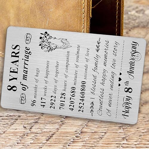 Miniatura 5 de Resdink Tarjeta de aniversario de 8 años para marido, cartera de acero inoxidable con mini notas de amor, 3.2 x 2.2 x 0.03 pulgadas