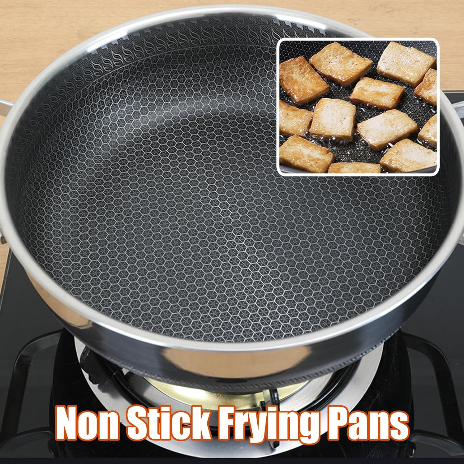 Hybrid Stainless Steel Non-stick Saute Pan With Lid, Induction-compatible Large Skillet, Dishwasher & Oven Safe, Perfect For Professional Chefs One Color 10.24IN