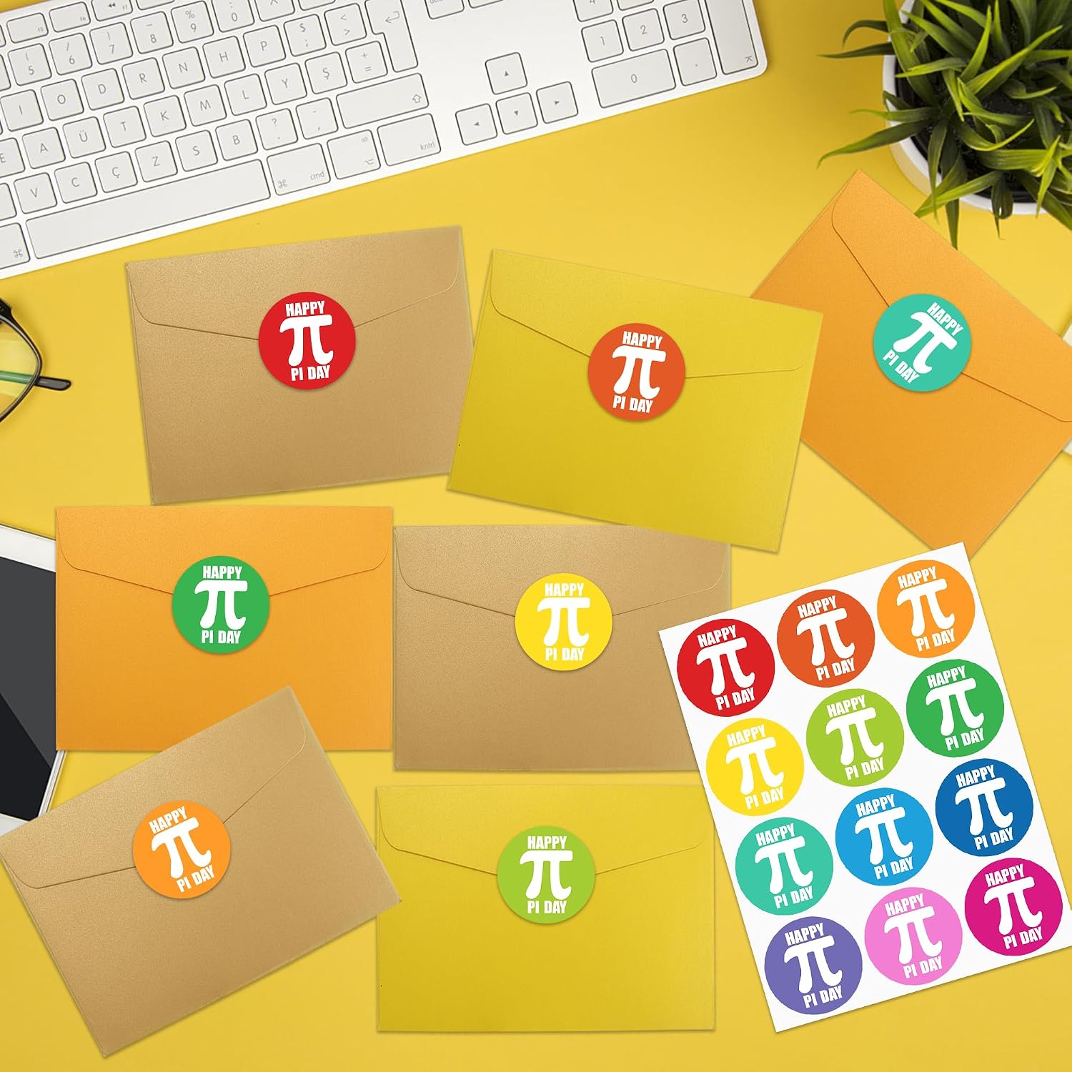 360 PCS Round Happy Pi Day Stickers, Colored Pi Day Stickers Adorable PI Symbol Sticker for Teacher Student Envelope Seals Gift DIY Crafts Card PI Day Math Party Favors Decorations image 5