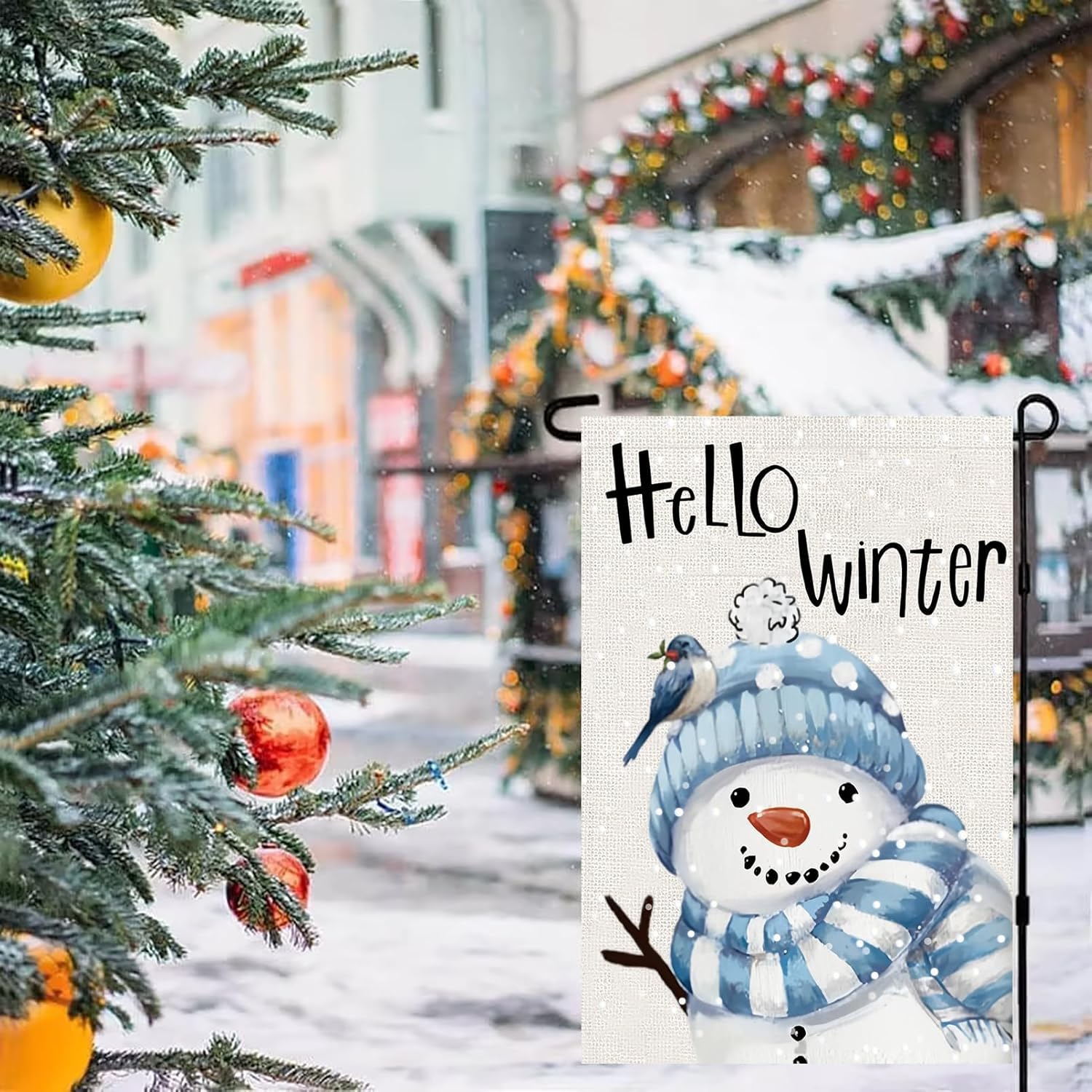 Hello Winter Snowman Garden Flags 12x18 Vertical Double Sided Outside, Winter Christmas Yard Flag Outdoor Holiday Seasonal Decorations for Home - Image 4