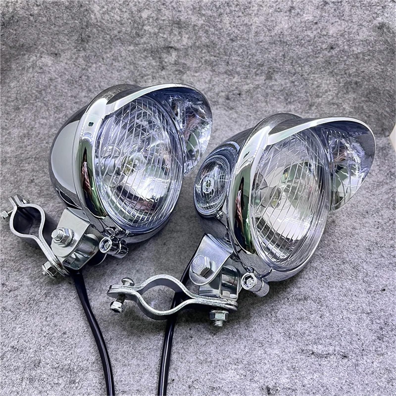 Luces Exploradoras Moto 1 Juego Faros Delanteros Cromados Para Benelli Cafe Racer, Antiniebla Con Soporte Tubo Y Barra Protectora Jaula Antivuelco