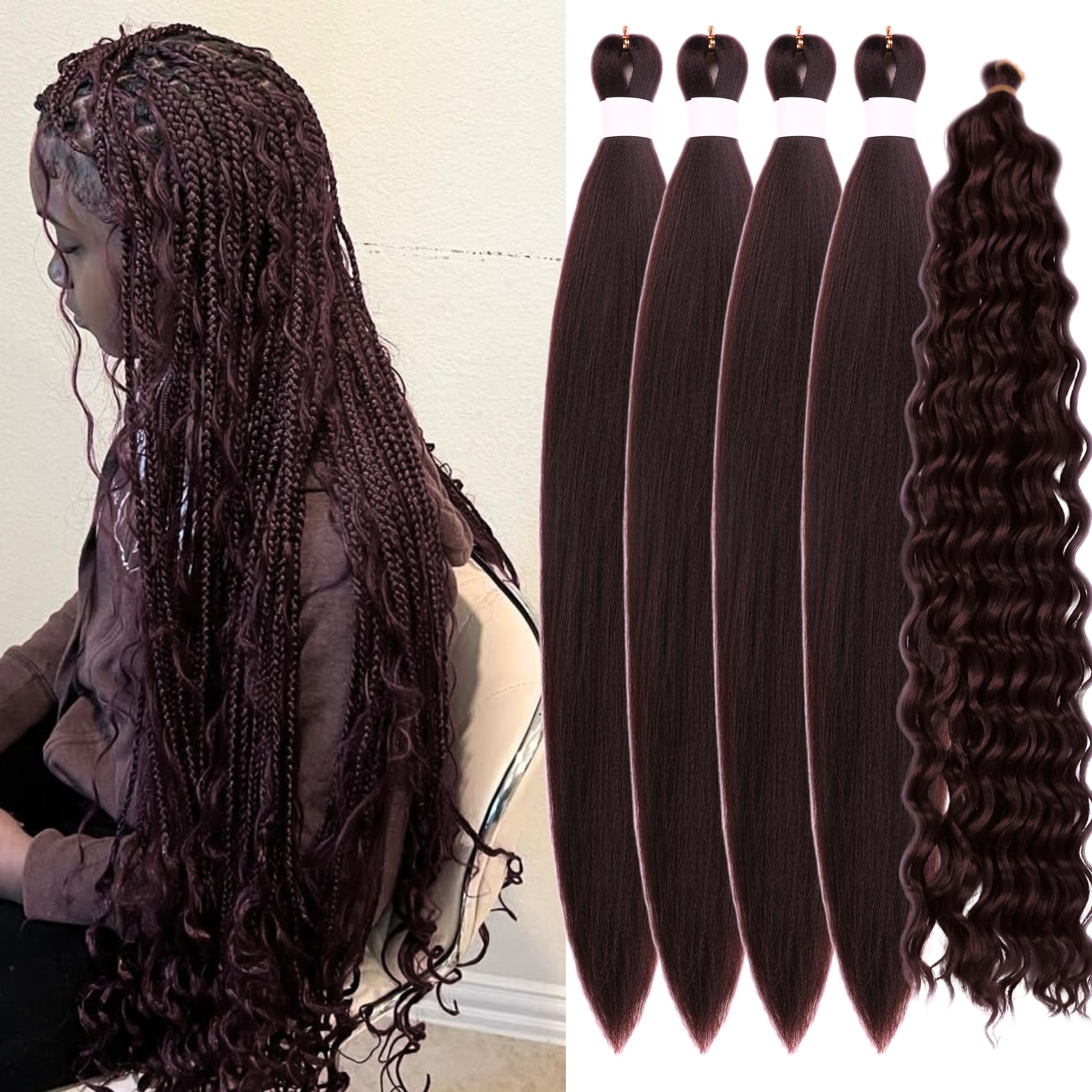 Snapklik.com : Dark Burgundy Braiding Hair Pre Stretched 99j Boho Hair ...