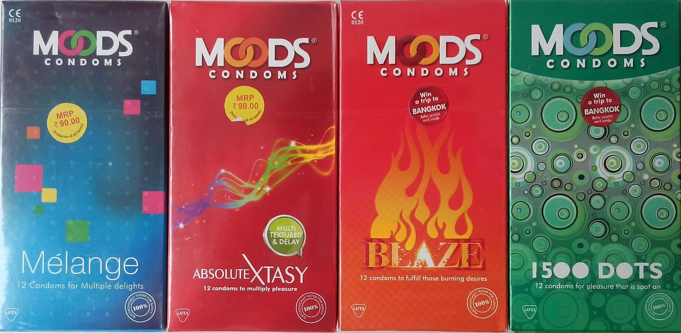 Moods Condom Multi 48 Pcs-12*4 Condoms 4 Diffrent New Flavor Dotted & Thin