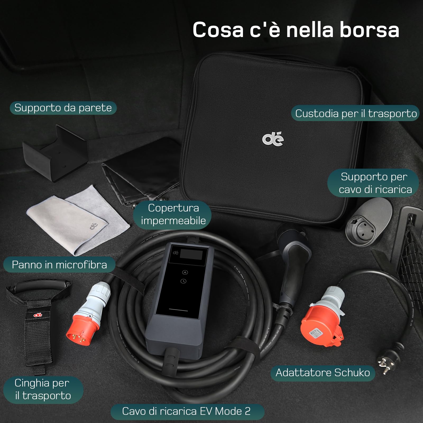 dé Wallbox 11kW App [Trifase| 7m| 6-16A] Cavo Ricarica Auto Elettrica Tipo 2 CEE 11kW, Stazione Carichino Auto elettrica Mobile Compatibile con Model Y, Model 3 e Altri EV/PHEV