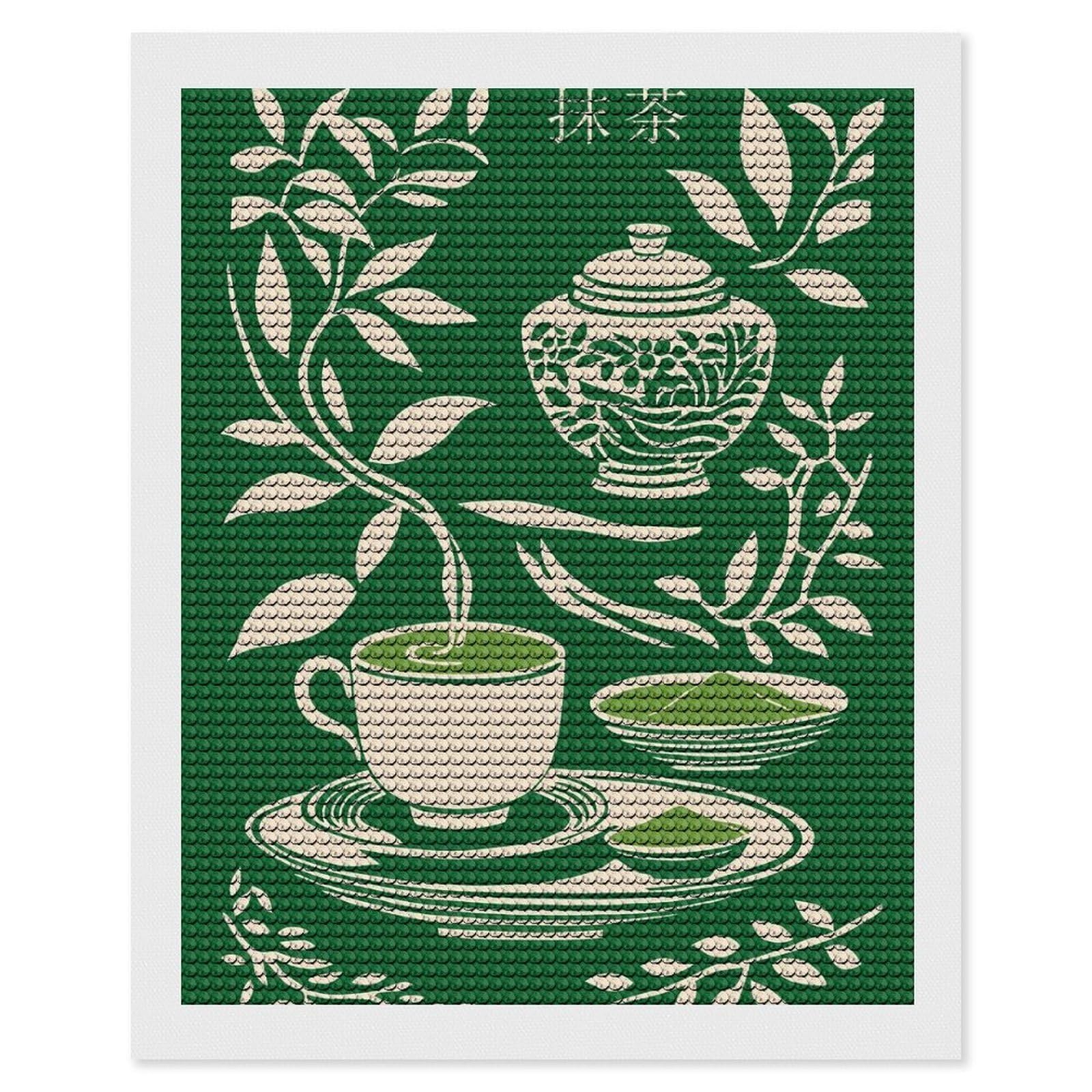 Junmoney Matcha Tea Illustration Crystal Diamond Art Kit 16"x20", Modern Decor, Boho Decor, Wall Art Gift, Decorative Artwork, Creative Hobby