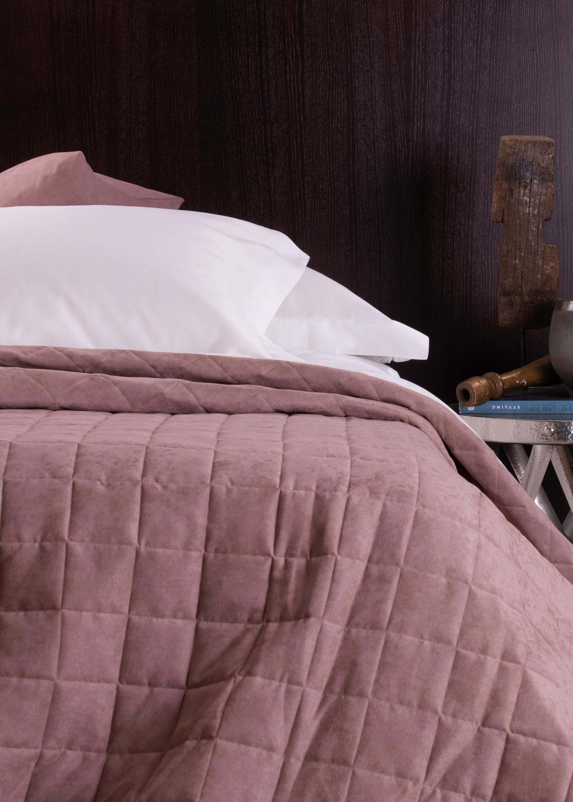 Dondi Home | Fresco Copriletto Matrimoniale Trapuntato Maximilian, 270x270 cm, In Tessuto Velour, Imbottitura 90 g/mq, Colore Rosa Fard, Collezione Forever - Made In Italy