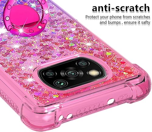 Miniatura 4 de Monwutong Funda de teléfono para Xiaomi Poco X3 NFC, funda para Xiaomi Poco X3 Pro, brillante efecto arena movediza TPU parachoques caso con cuatro