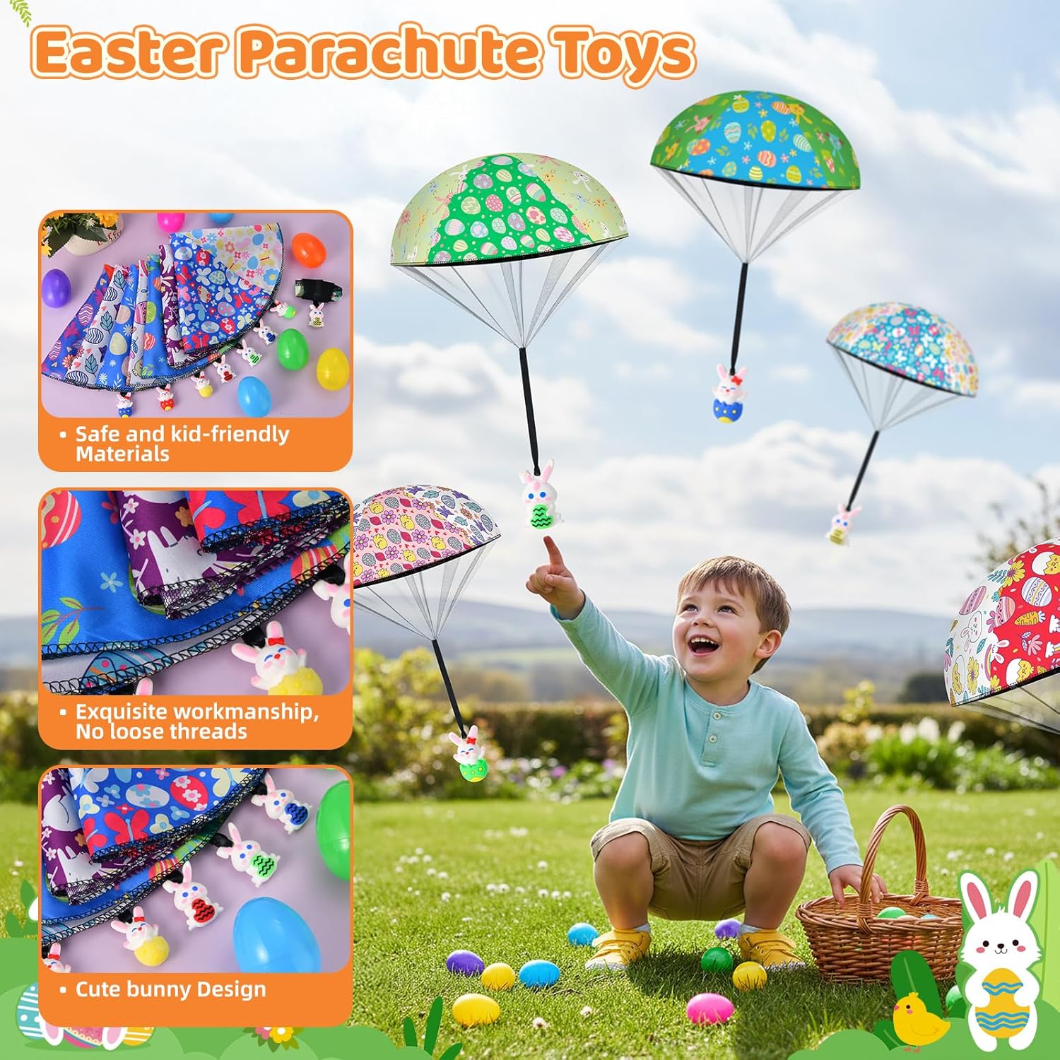 8 Pack Prefilled Easter Eggs Parachute Toys, Easter Basket Stuffers with Hand Throw Flying Toys for Kids Boys Girls Easter Egg Fillers, Easter Party Favor