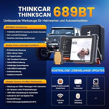ThinkScan 689BT OBD2 Diagnostic Tool Car with 34+ Reset Function System Diagnostics Reader Car for Active Testing/ECU Coding/BI Directional Control/CANFD&DoIP
