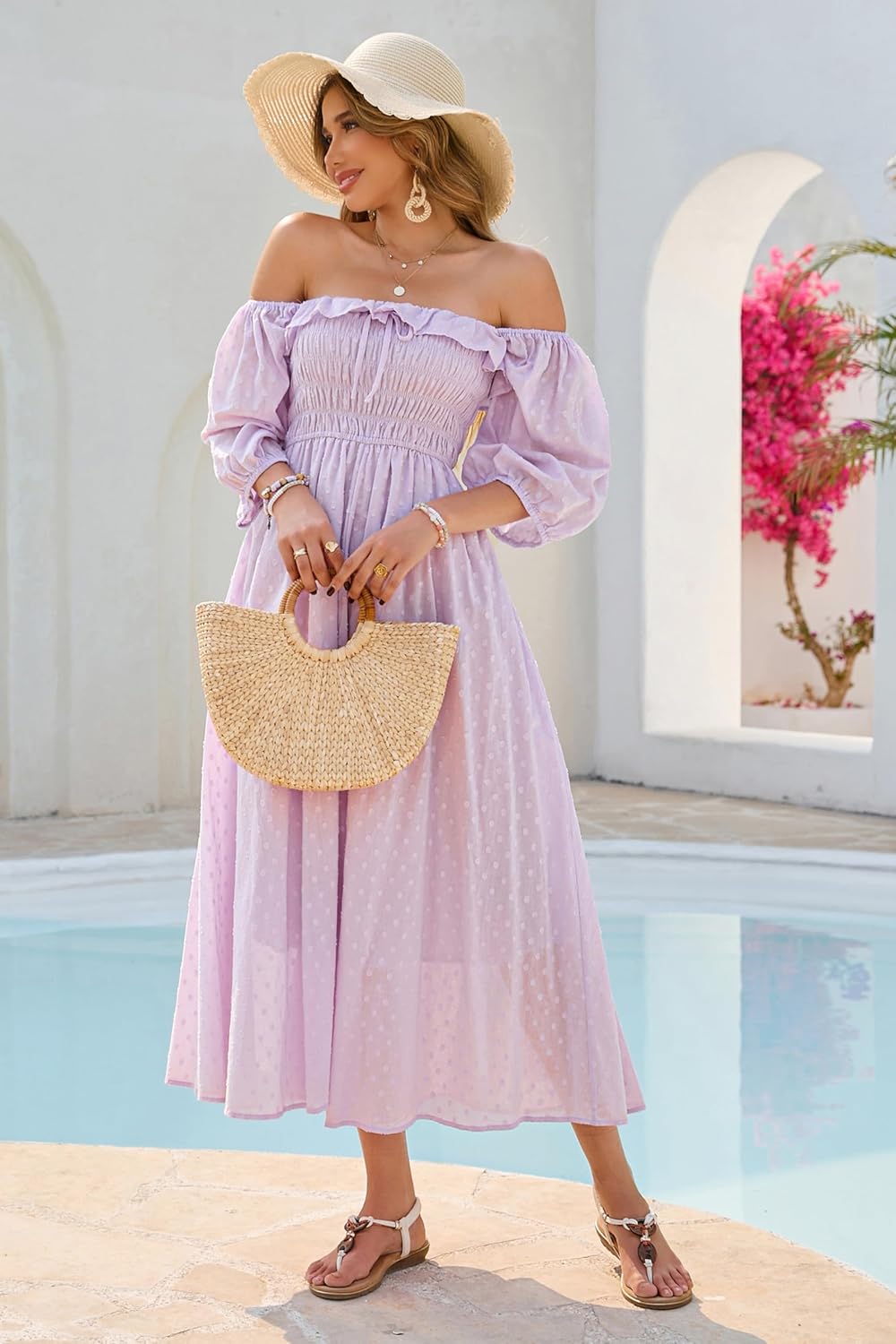 R.Vivimos Women Summer Half Sleeve Cotton Ruffled Vintage Elegant Backless A Line Flowy Long Dresses - Image 3