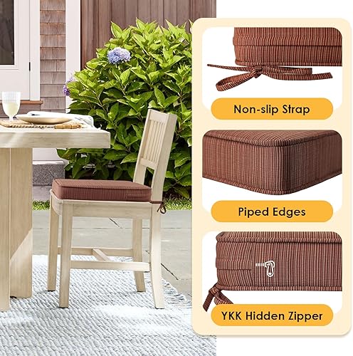 Miniatura 4 de Cojín de asiento de esquina cuadrado para exteriores, 19"x19"x3", juego de 4, cojines de asiento antideslizantes con funda extraíble para muebles de