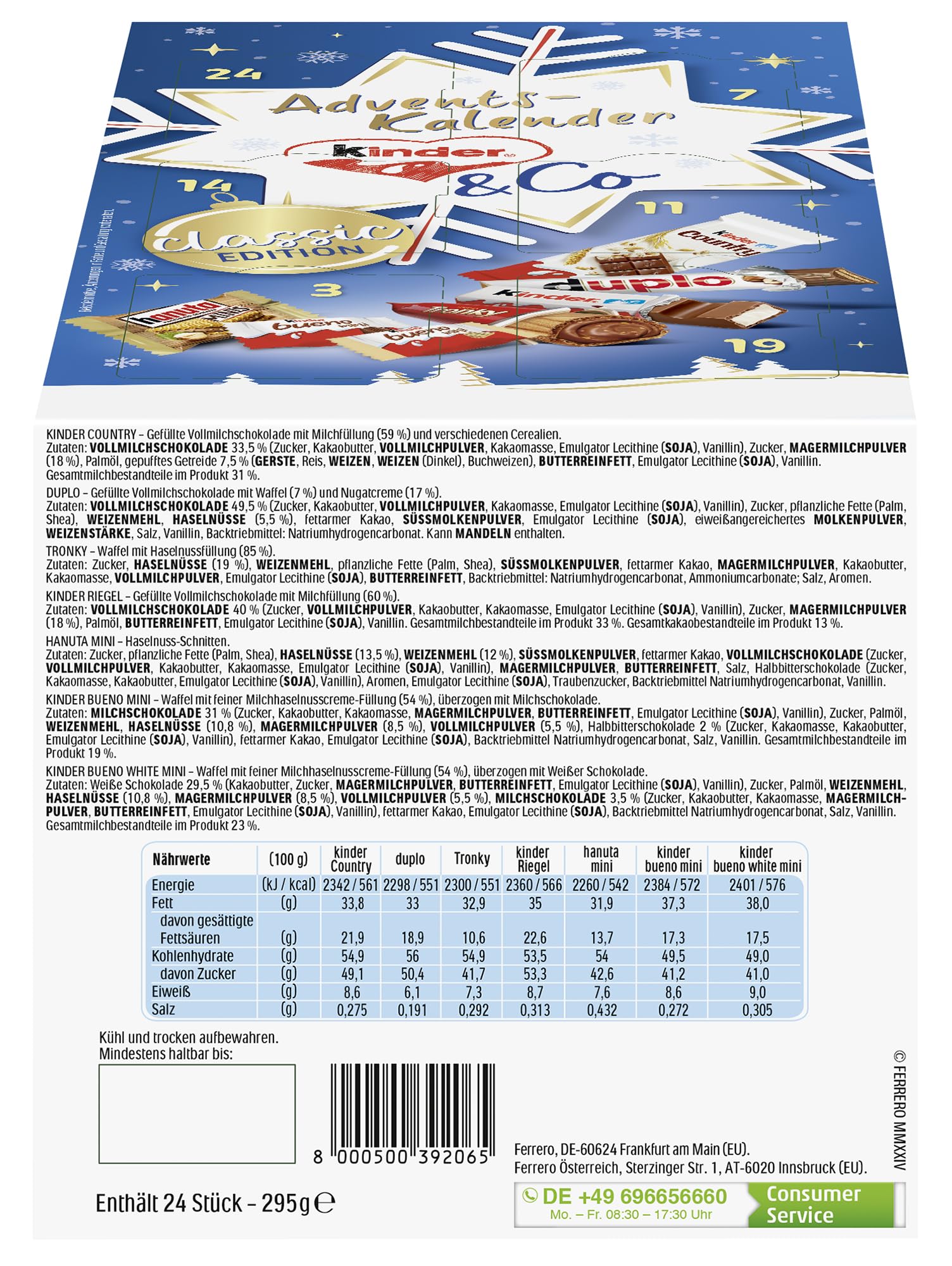 Ferrero Calendario de Adviento con Chocolate 295 g