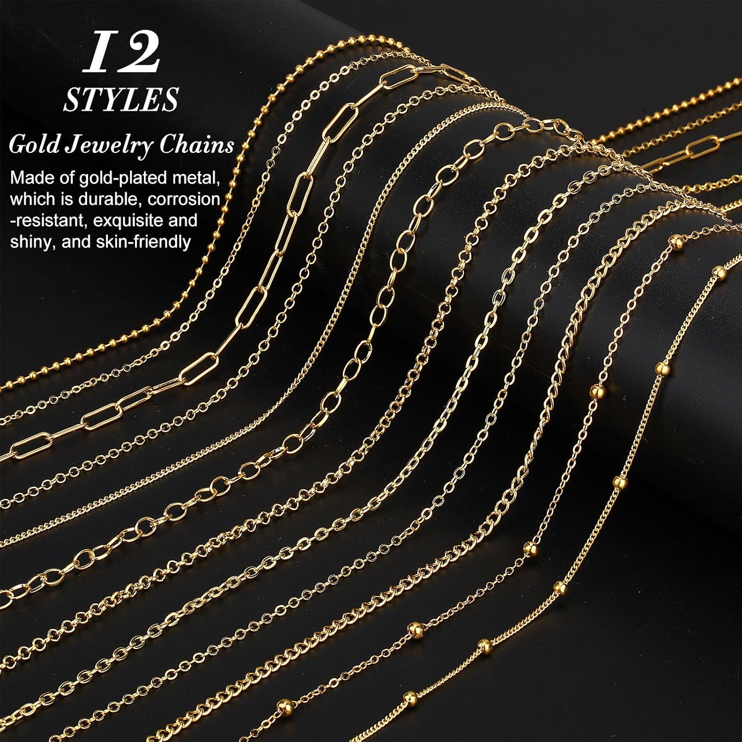 12 Rolls 39.4 Feet Gold Chains for Jewelry Making DIY Necklace Bracelet Chains Bulk Kit 178 Bracelet Charms 350 Jump Rings 80 Lobster Clasps Pliers Accessories Mother Day Graduation DIY Gift for Women