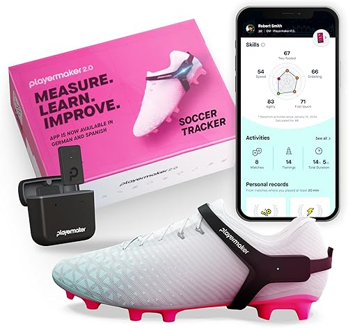Playermaker Rastreador de fútbol inteligente 2.0 para tacos, más de 25 métricas de entrenamiento de fútbol técnico y físico, acceso de 12 meses a la