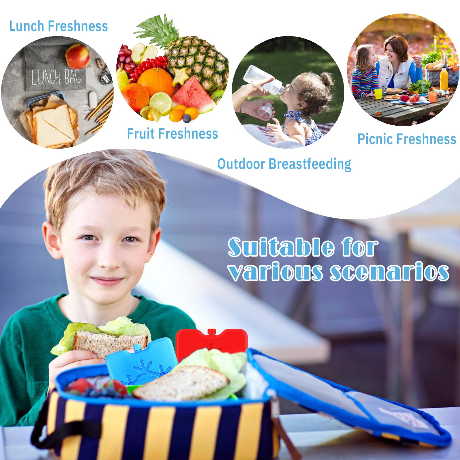 Set di 4 Ghiaccio per Borsa Termica, Elementi Refrigeranti, Borsa Frigo Possono Essere Utilizzati per Mantenere Il Cibo Fresco, Adatti per La Scuola e l'Uso All'Aperto (Blu-Rosso)