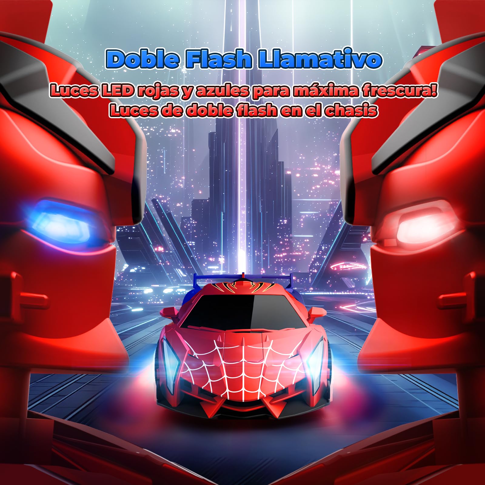 Coche Teledirigido Transform, Ojos Intermitentes & Luces Chasis, Coche RC 2,4GHz & Robot Rotación 360°, Juguetes Juegos para Niño Niños de 3 4 5 6 7 8 9 10 11 12 Años Regalo Cumpleaños Pascua