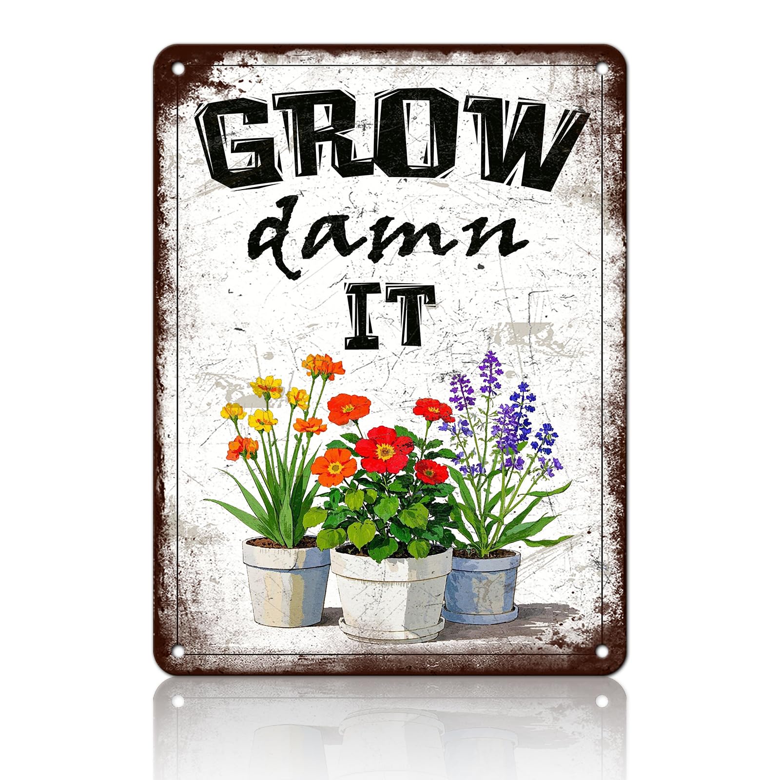 Anceky Funny Metal Tin Signs Grow Damn It Vintage Metal Sign Retro Wall Decor for Home Bar Pub Cafe Garage Man Cave Garden Yard 8×12 Inch