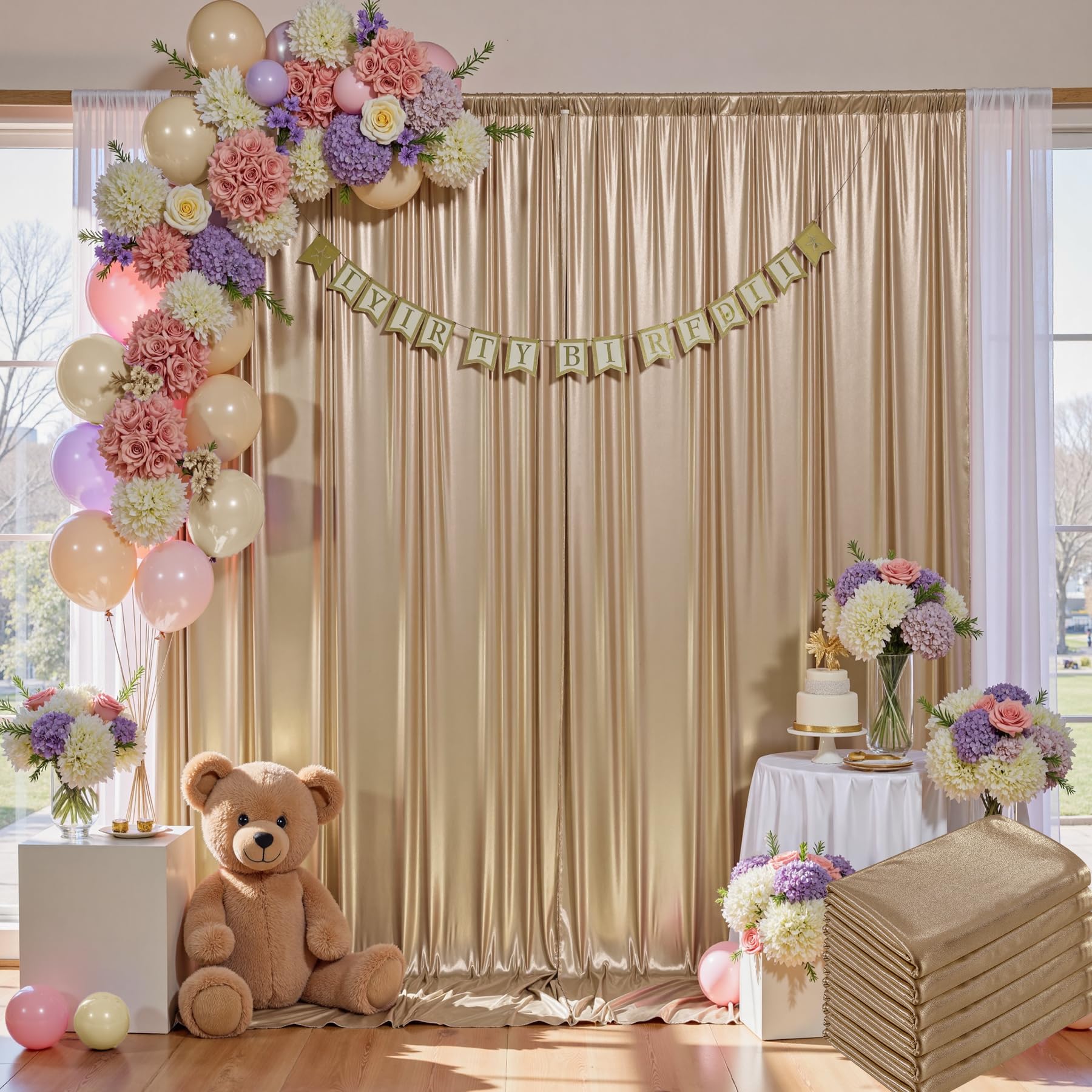 30x10ft Wrinkle Free Champagne Sequin Backdrop Curtain for Wedding Parties