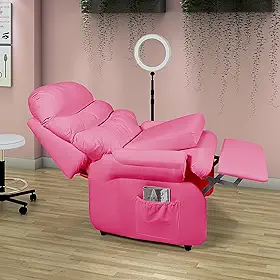 Poltrona Reclinável Atendimento Estética em Corano Pink para Cílios Sobrancelhas