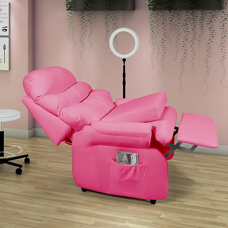 Poltrona Reclinável Atendimento Estética em Corano Pink para Cílios Sobrancelhas