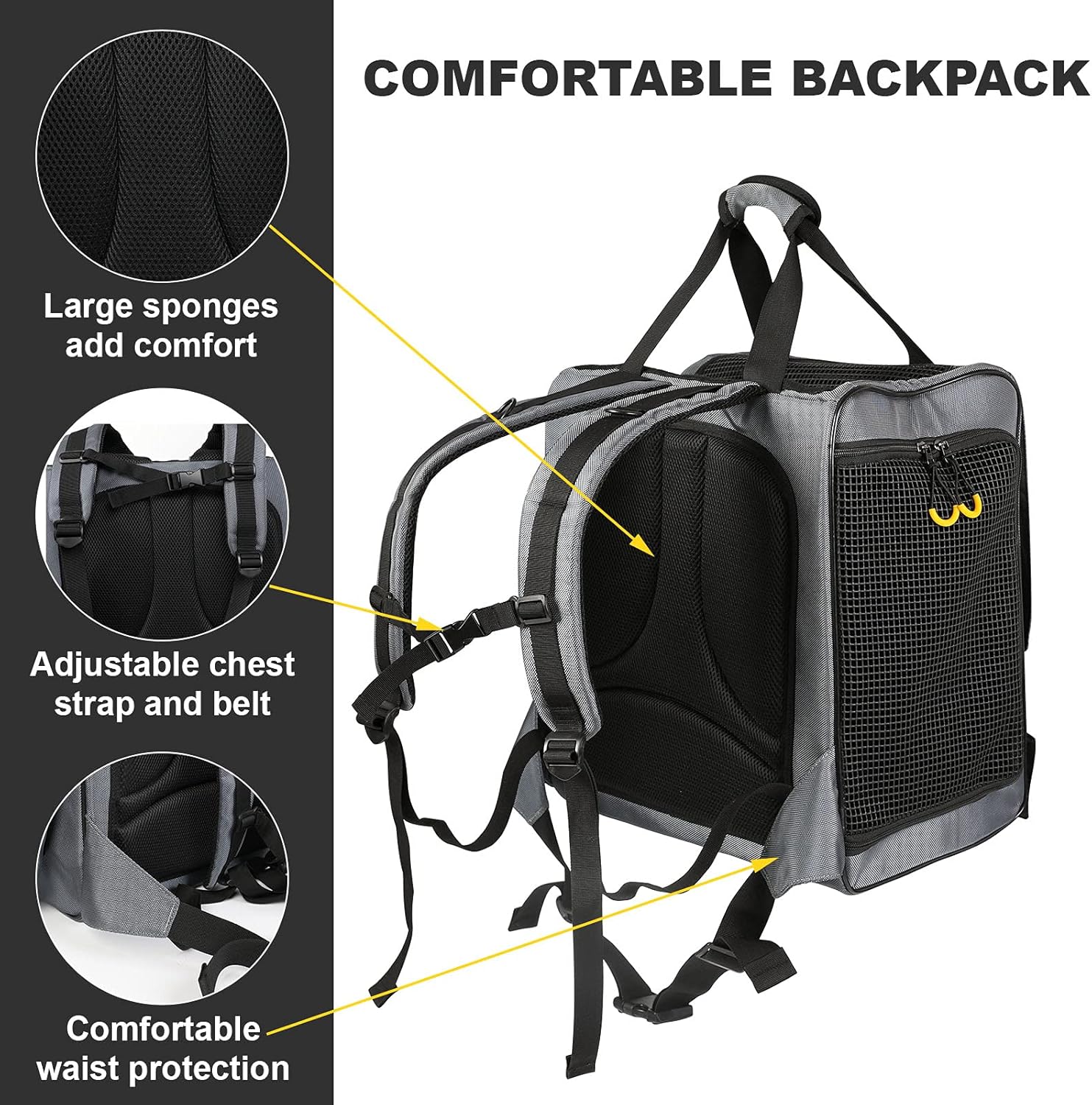 Texsens Pet Carrier Backpack- Extra Large Dog Backpack Carrier with Window Curtain for Medium Large Fat Cats Puppies Rabbits Up to 20 Lbs, Ventilated Design for Travel, Hiking, Outdoor (Grey)