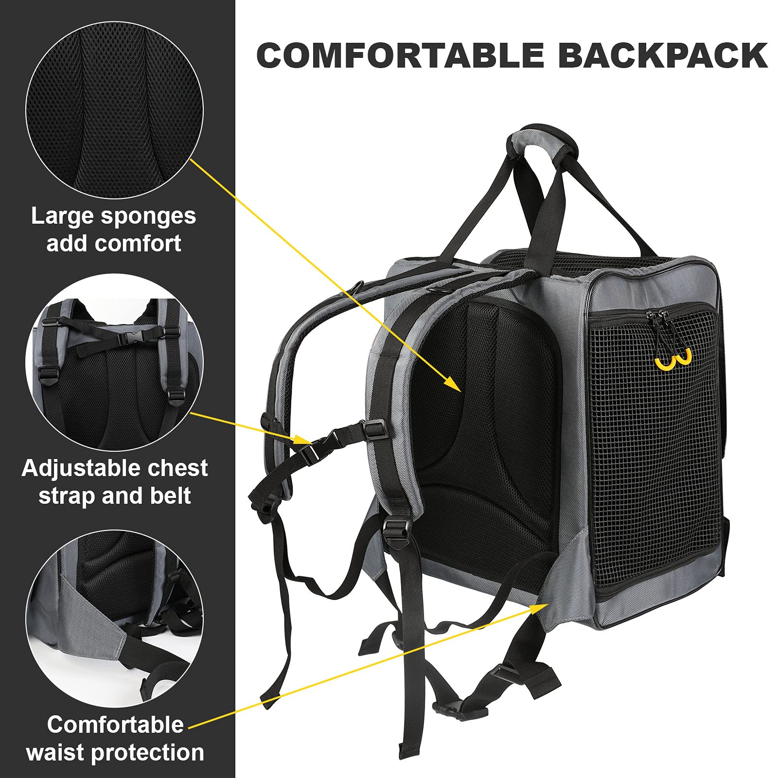 Texsens Pet Carrier Backpack- Extra Large Dog Backpack Carrier with Window Curtain for Medium Large Fat Cats Puppies Rabbits Up to 20 Lbs, Ventilated Design for Travel, Hiking, Outdoor (Grey)