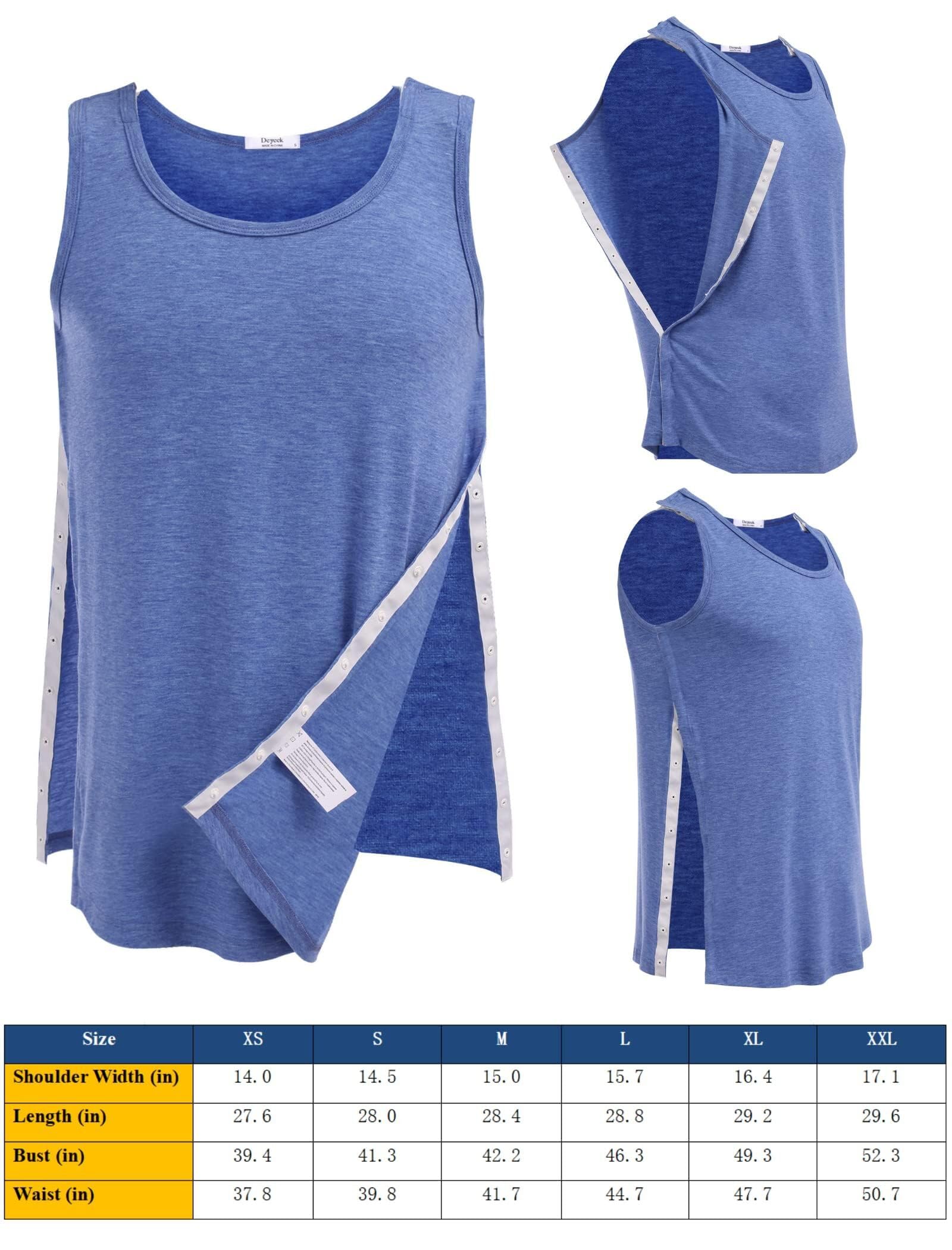 PINSPARK Koszulka unisex po operacji na ramionach, po operacjach chirurgicznych, podkoszulek damski, na rehabilitację, męski snap open, odrywany, t-shirt, chemia, mankiet rotatorów, odzież S-XXL